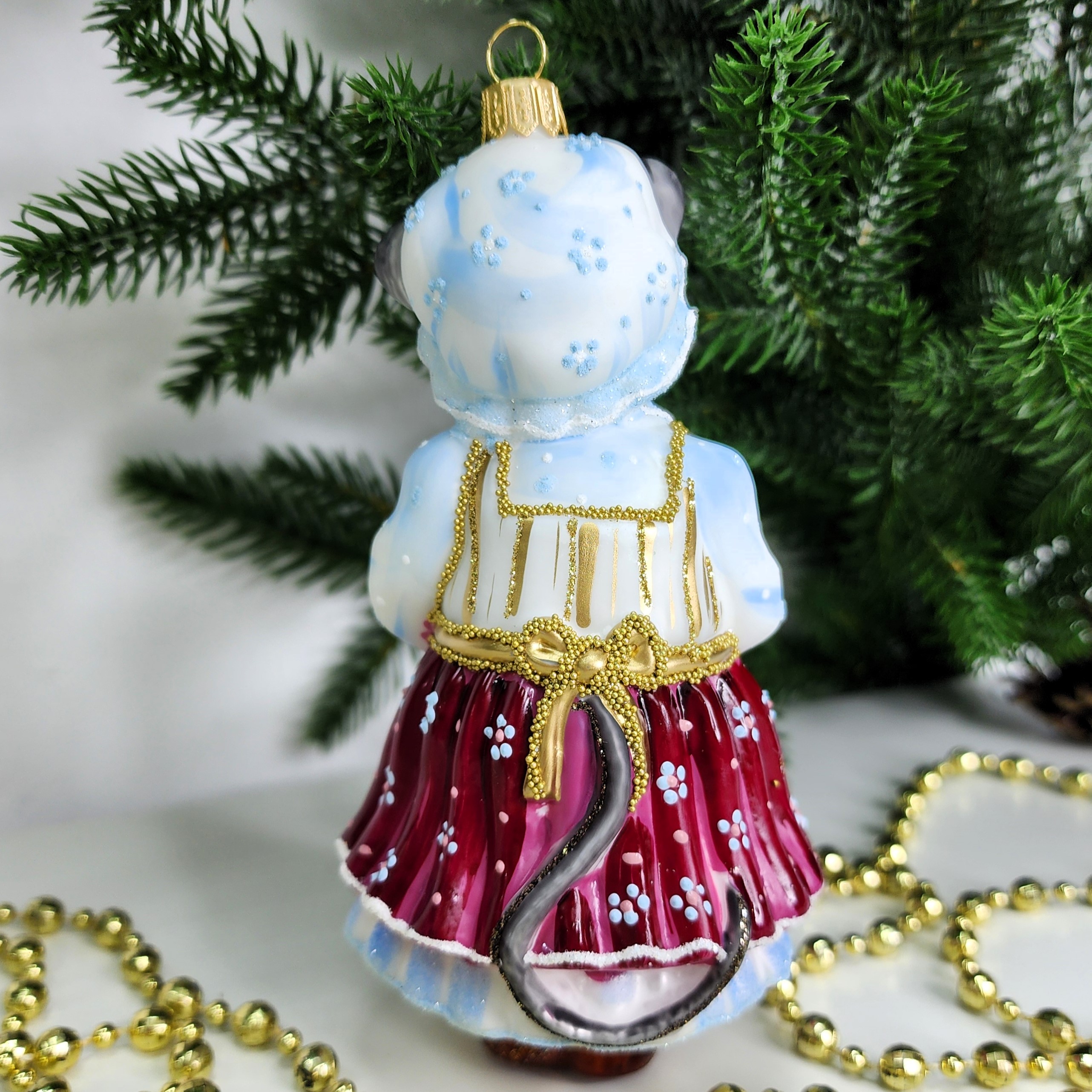 фото Стеклянная елочная игрушка Мышка Хозяйка