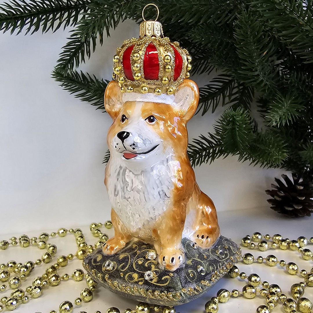 фото Стеклянная елочная игрушка Корги