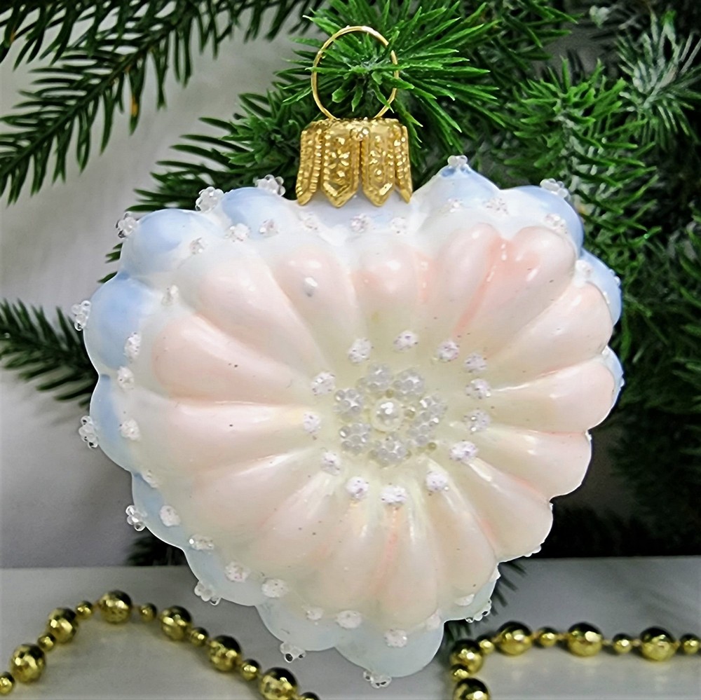 фото Стеклянная елочная игрушка Сердечко детское