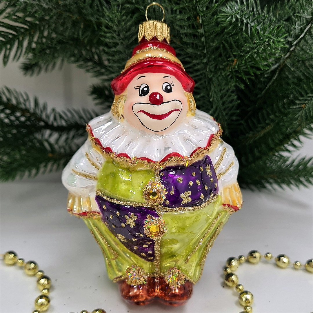 фото Стеклянная елочная игрушка Клоун в жабо