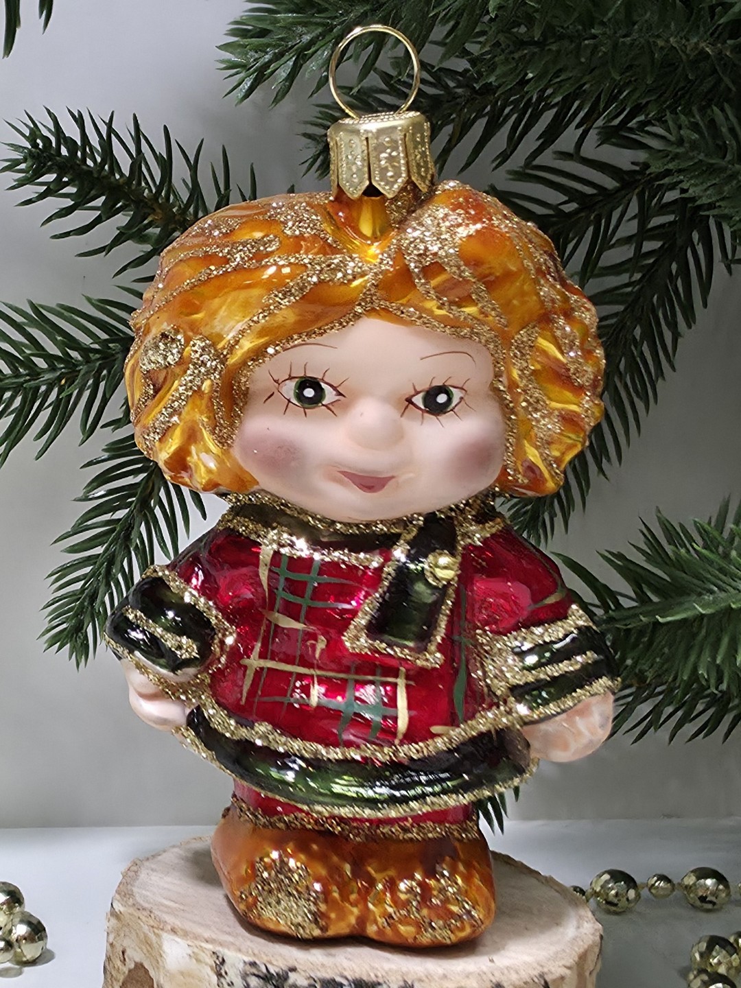 фото Стеклянная елочная игрушка Лохматый мальчик