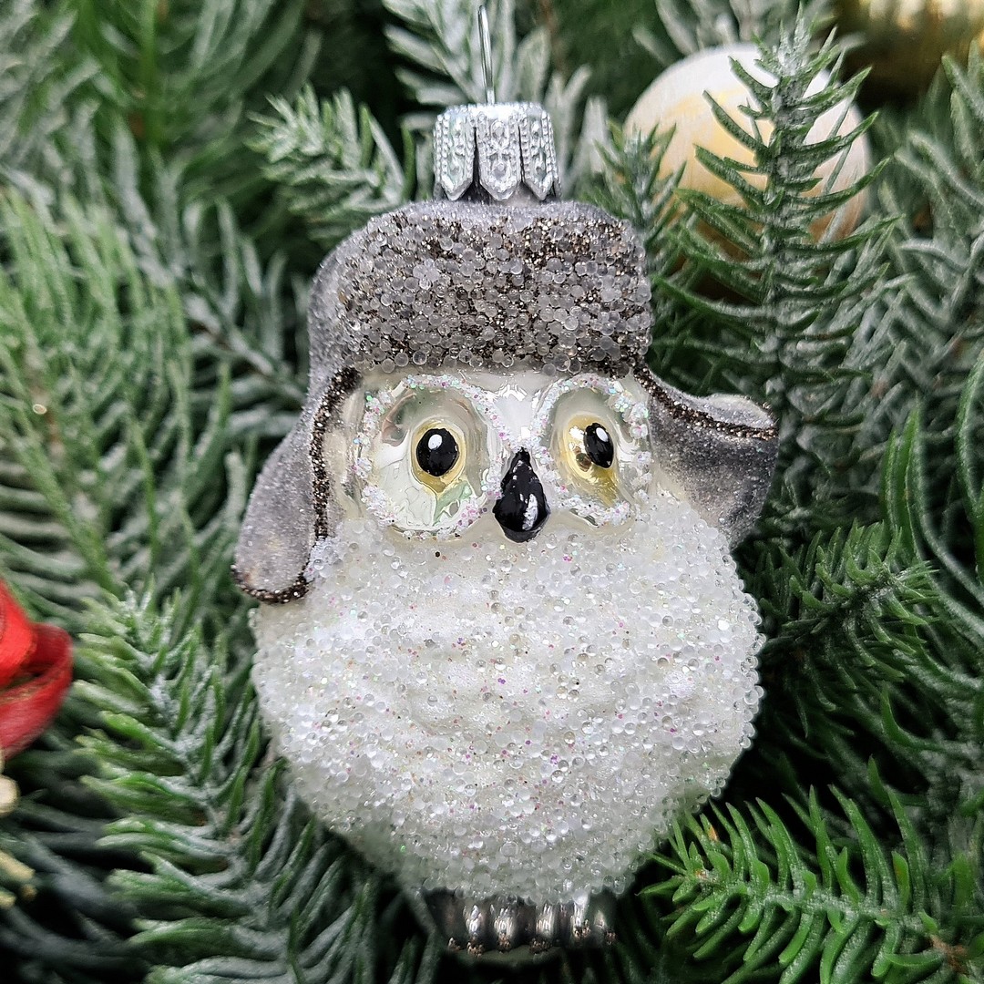 фото Стеклянная елочная игрушка Сова в ушанке-4