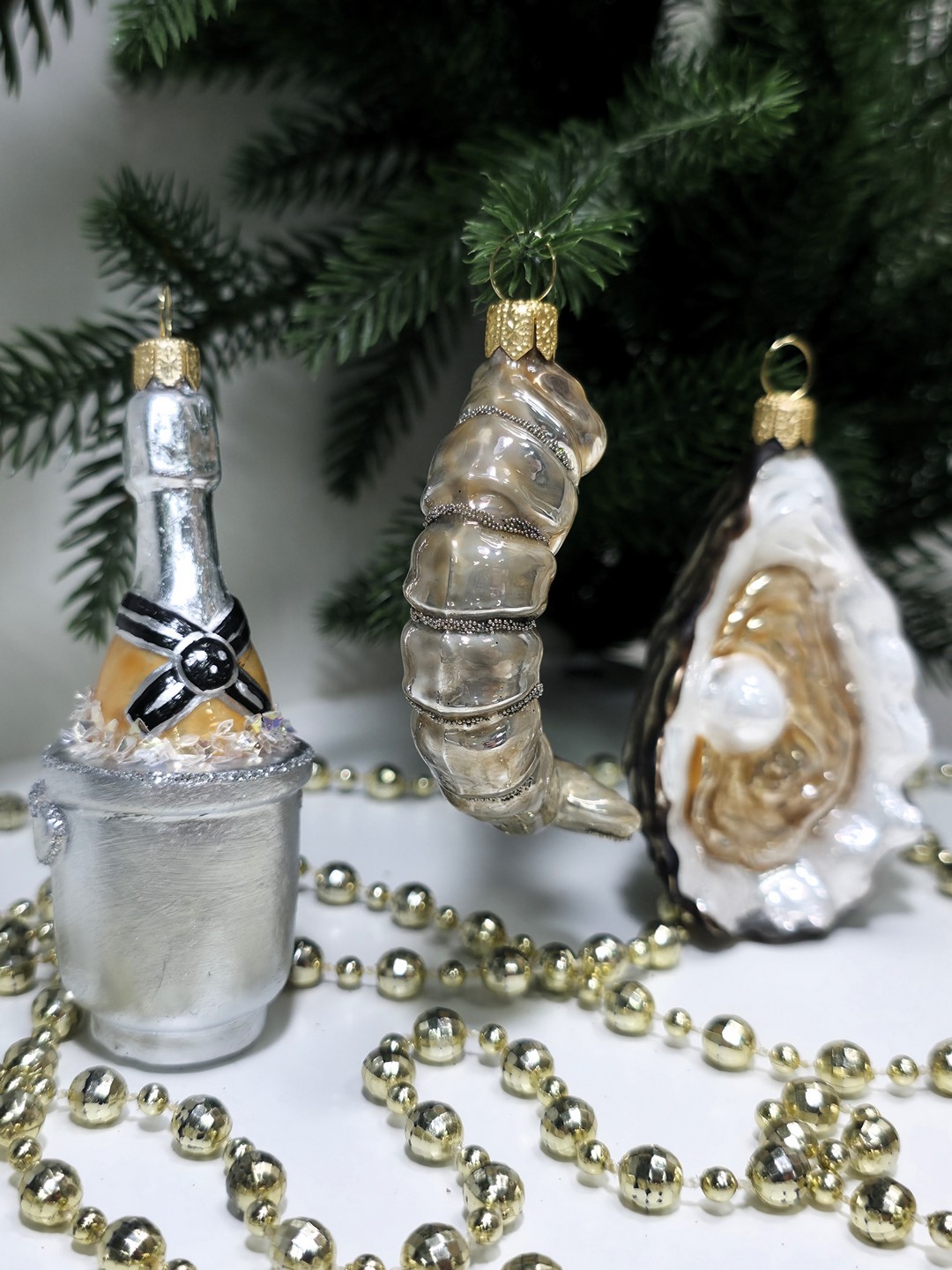 фото Набор ёлочных игрушек Креветка, устрица и шампанское