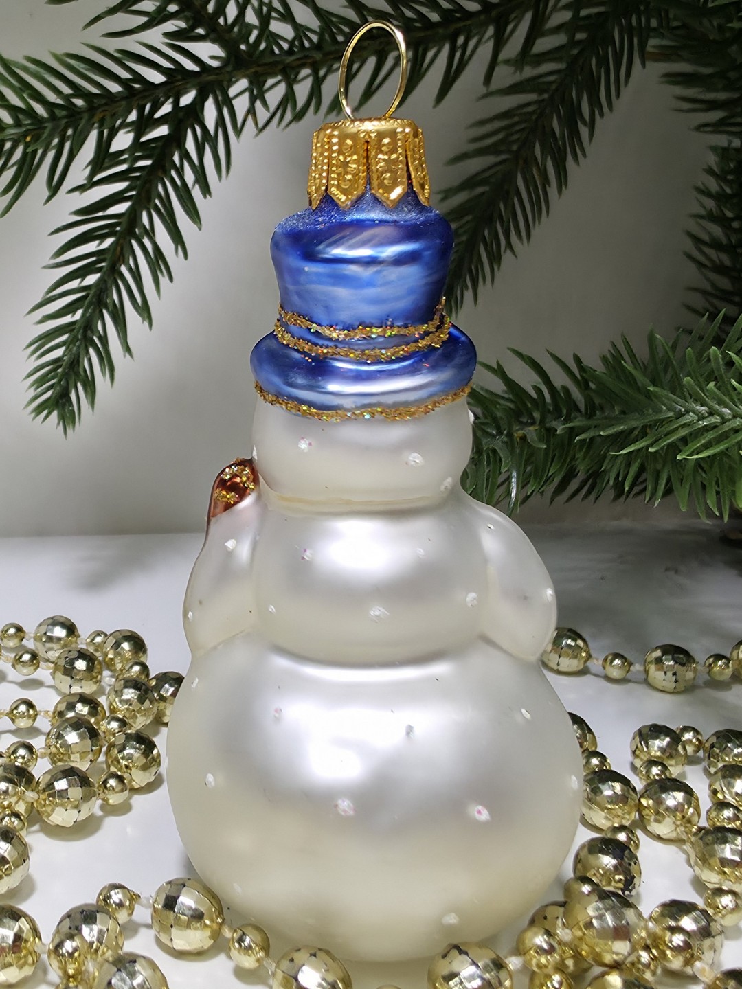 фото Стеклянная елочная игрушка Снеговик