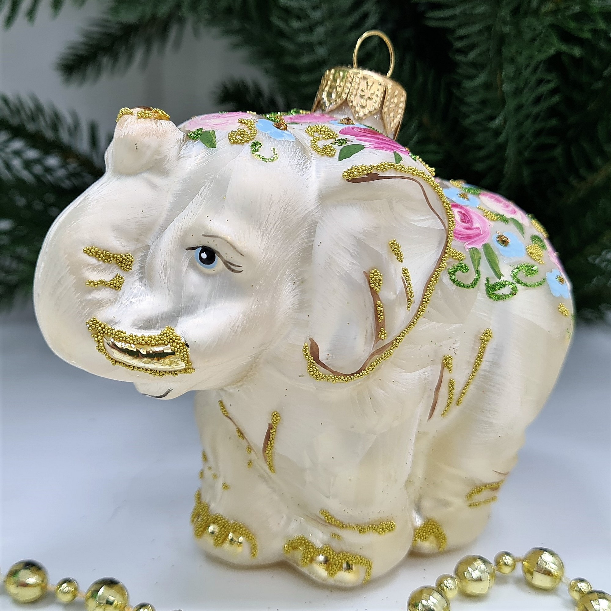 фото Стеклянная елочная игрушка Слон версаль