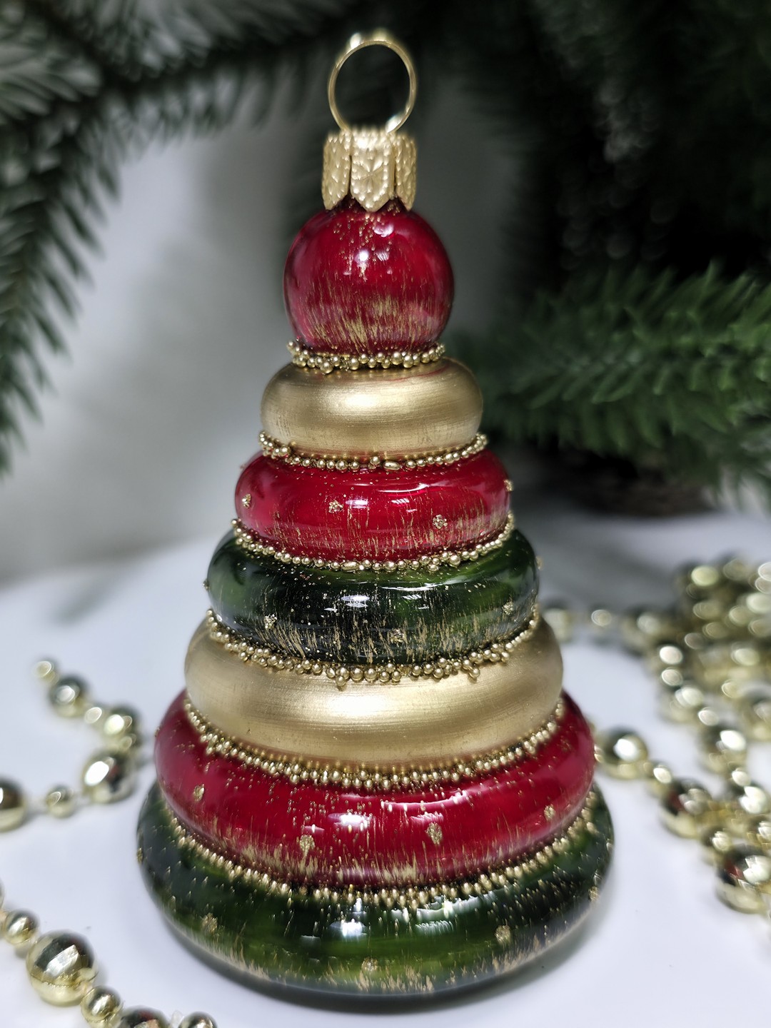 фото Стеклянная елочная игрушка Пирамидка детская