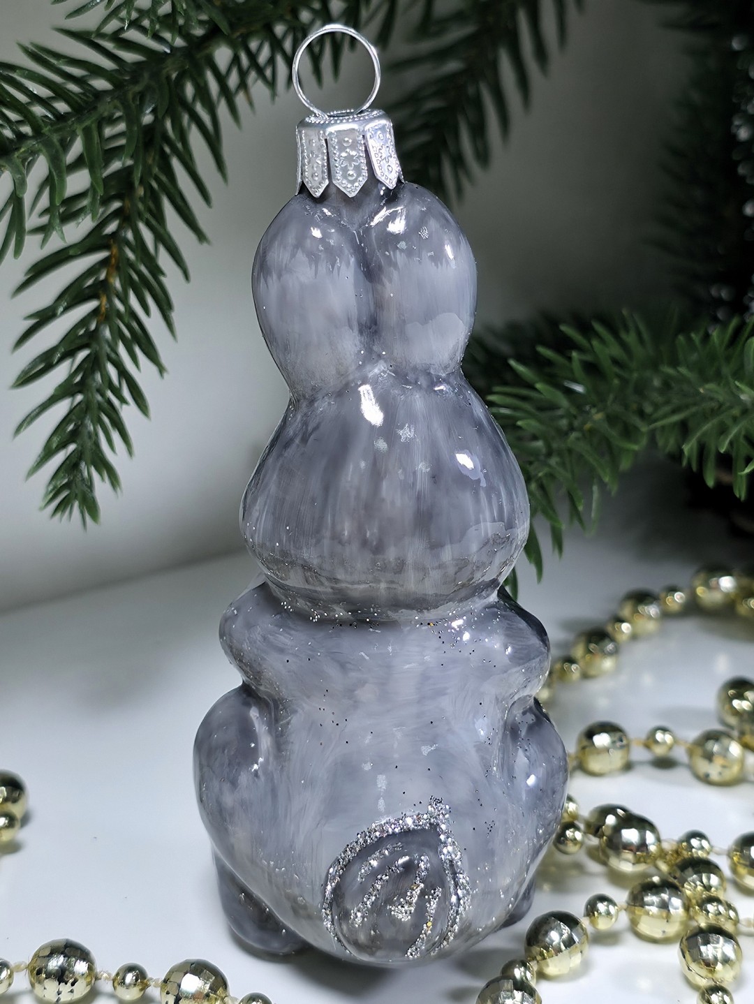 фото Стеклянная елочная игрушка Зайчик