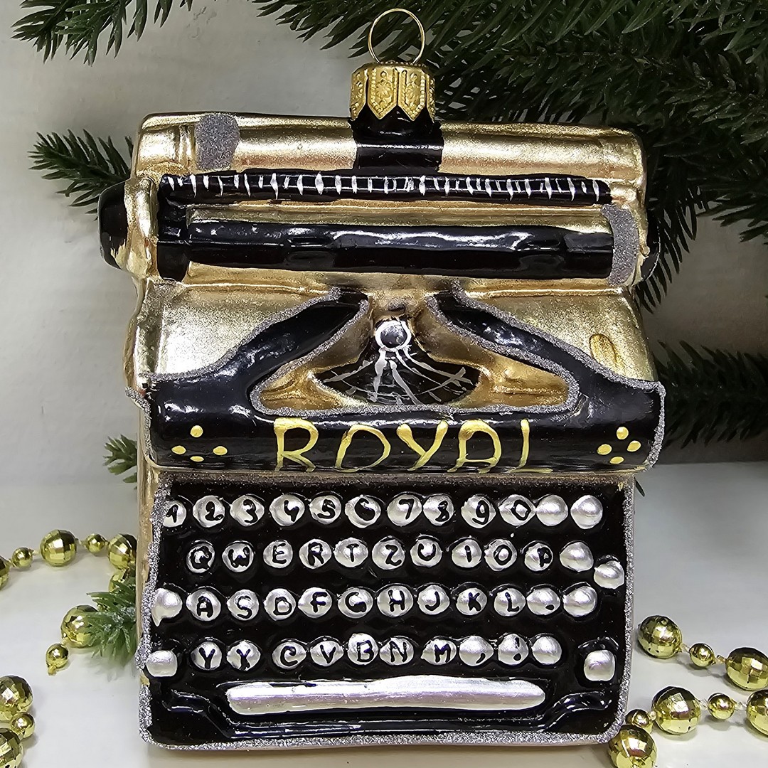 фото Стеклянная елочная игрушка Печатная машинка ретро