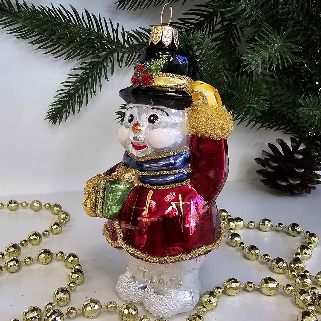 фото Стеклянная елочная игрушка Снеговик