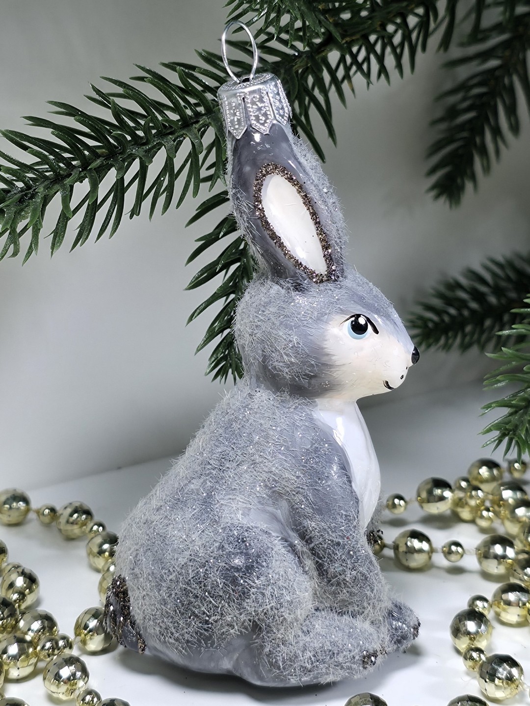 фото Стеклянная елочная игрушка Зайчик