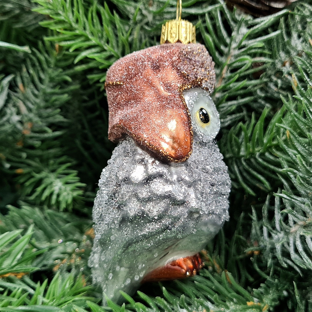 фото Стеклянная елочная игрушка Сова в ушанке-1