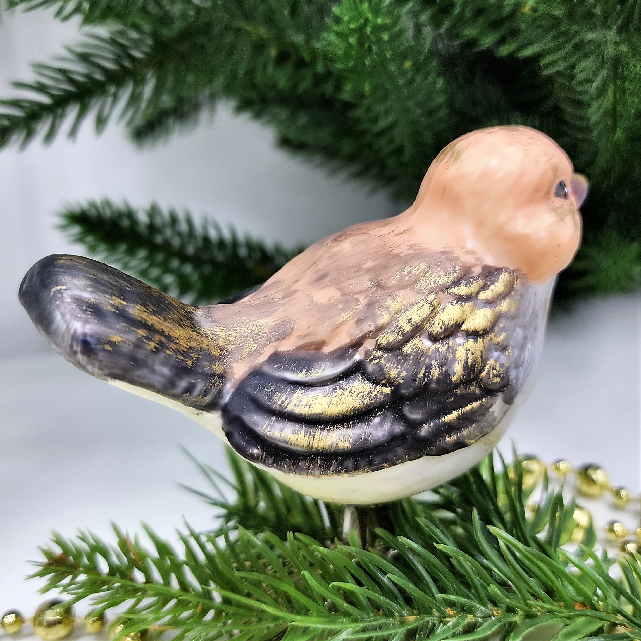 фото Стеклянная елочная игрушка Птичка на прищепке винтаж