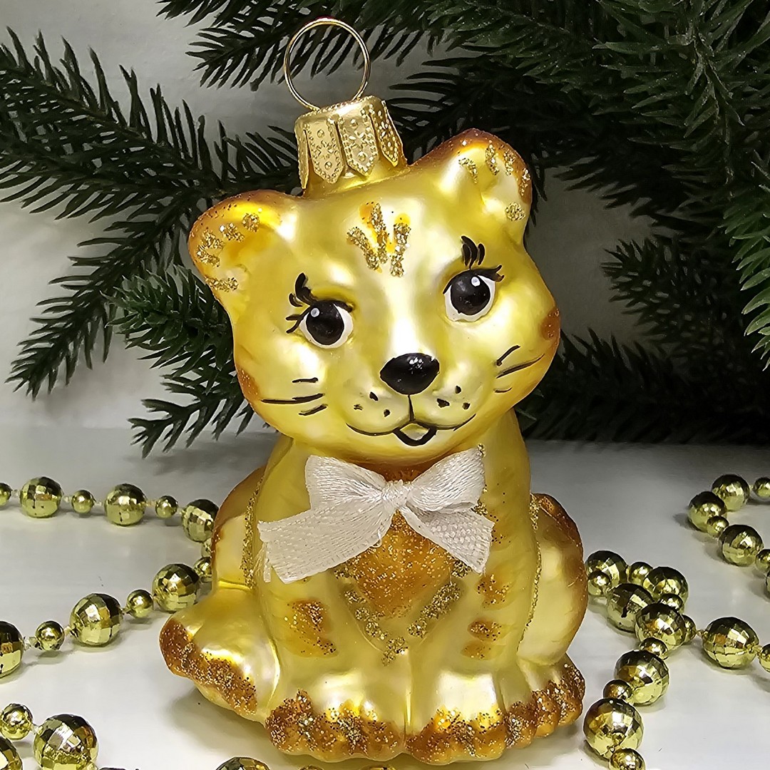 фото Стеклянная елочная игрушка Котенок