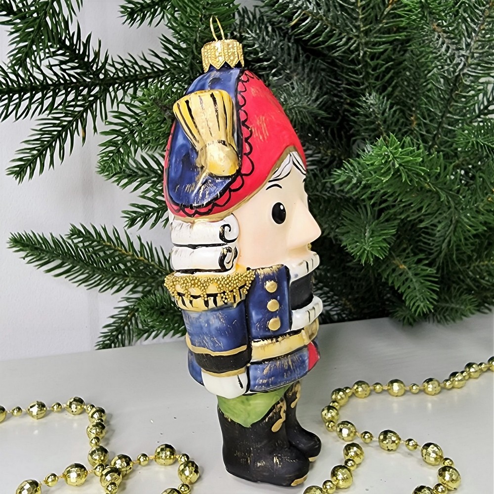 фото Стеклянная елочная игрушка Щелкунчик винтаж синий