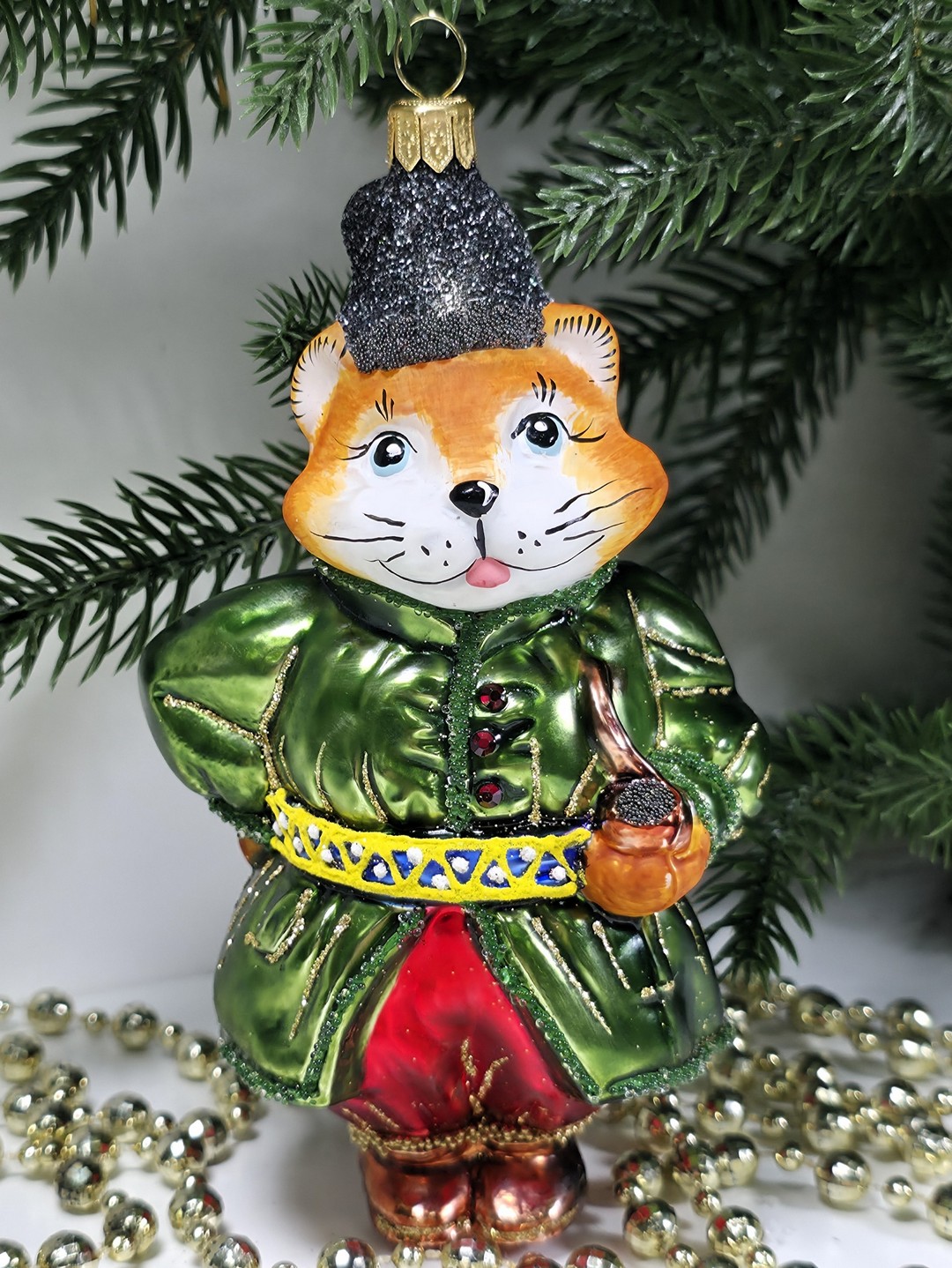 фото Стеклянная елочная игрушка Котофей