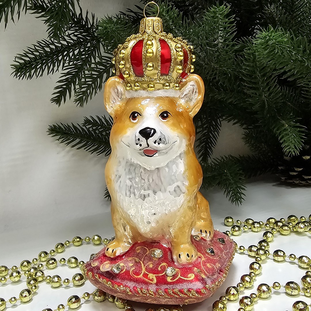 фото Стеклянная елочная игрушка Корги