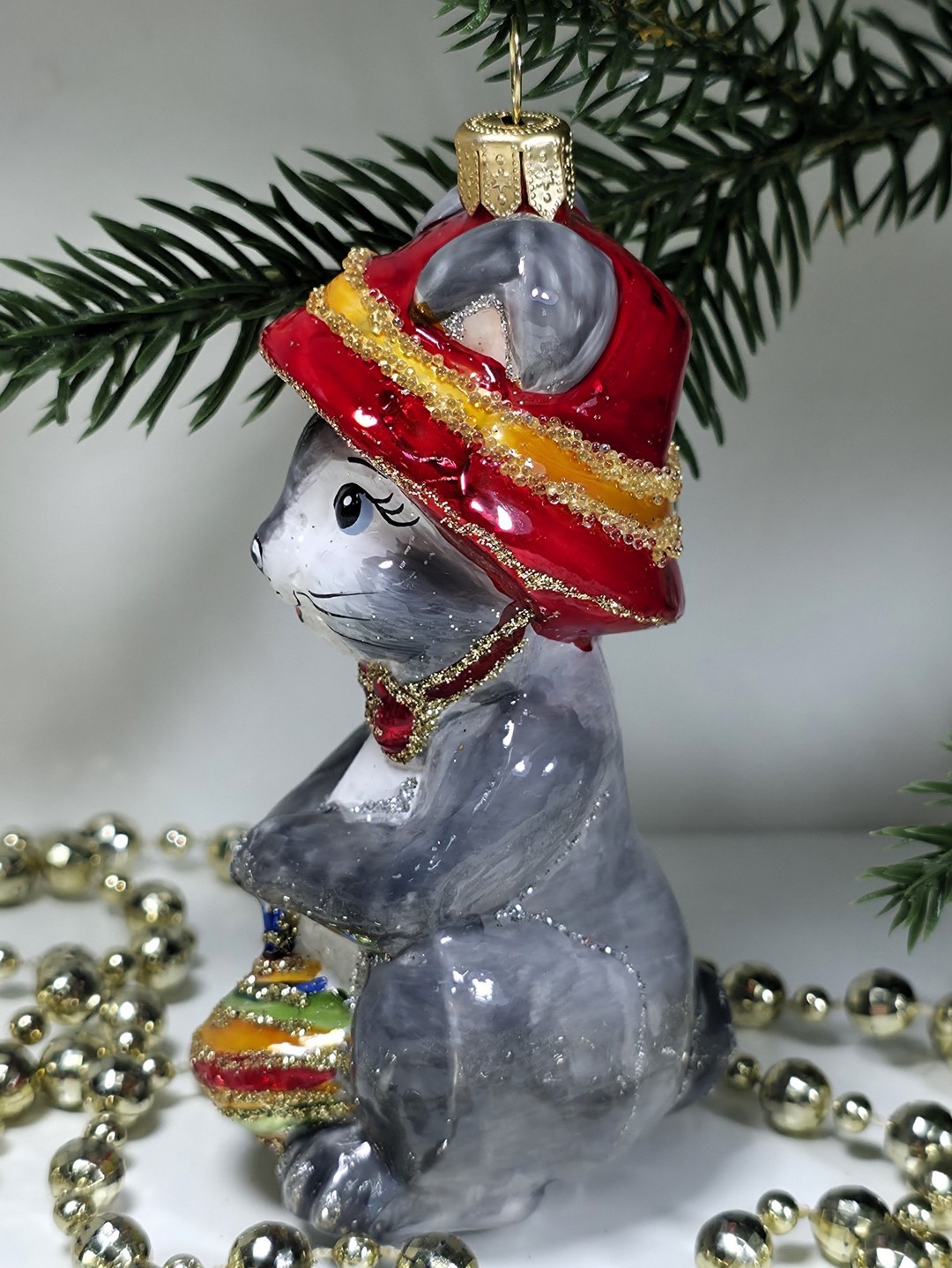 фото Стеклянная елочная игрушка Зайчик с юлой