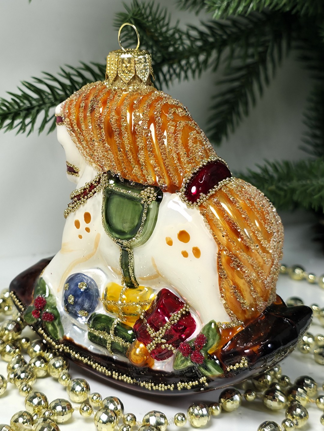 фото Стеклянная елочная игрушка Лошадка качалка