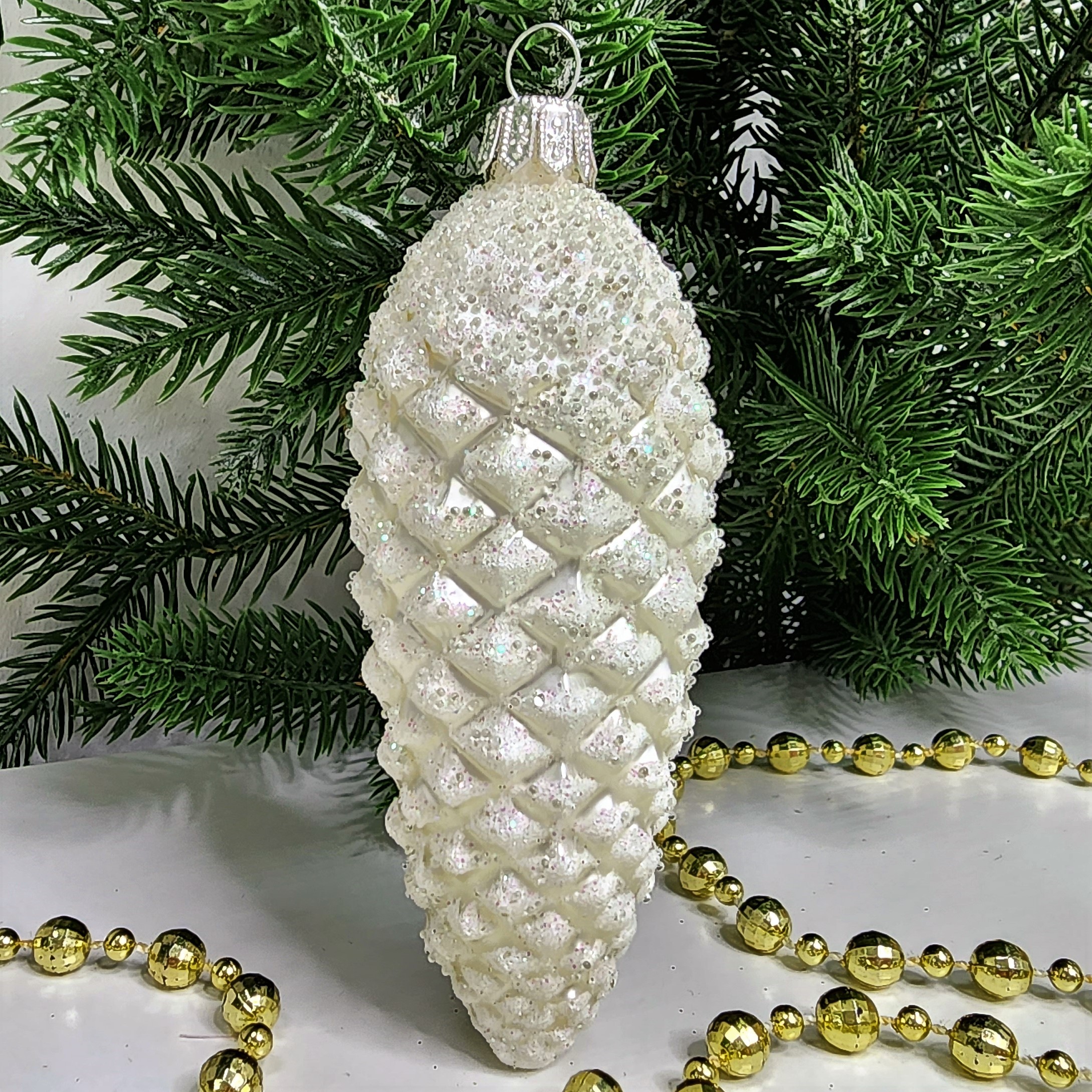 фото Стеклянная елочная игрушка Шишка 10,5 см