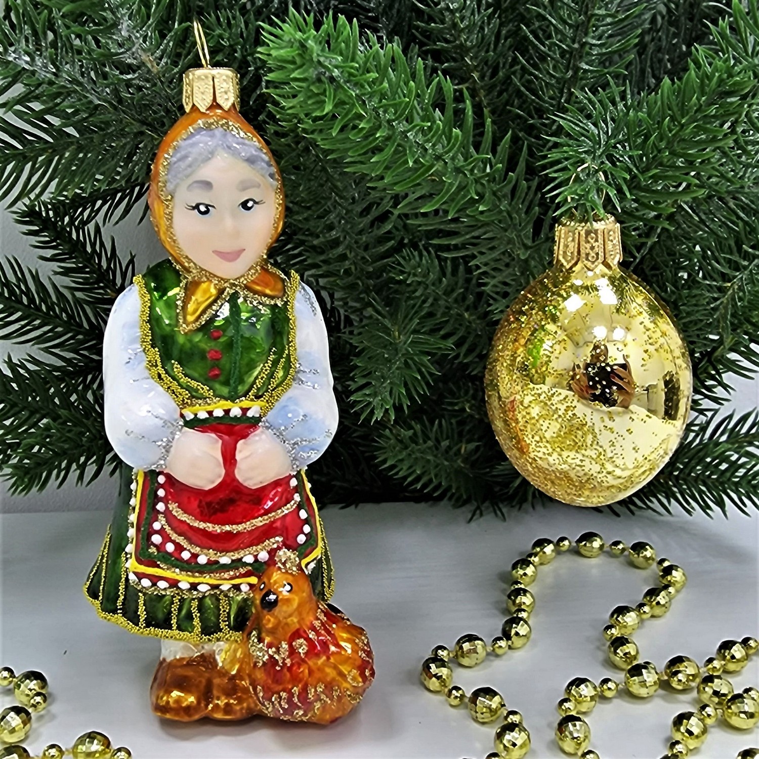 фото Набор ёлочных игрушек Бабушка с курочкой и яйцо