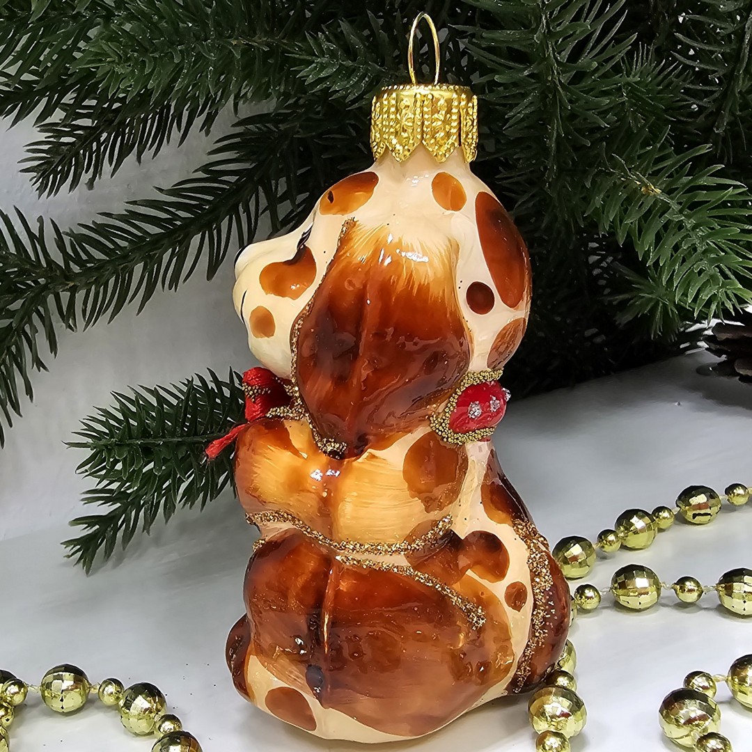 фото Стеклянная елочная игрушка Щенок рыжий