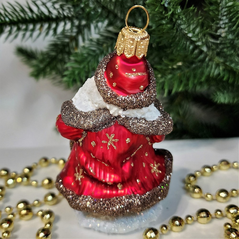 фото Стеклянная елочная игрушка Дед Мороз с фонарем царский