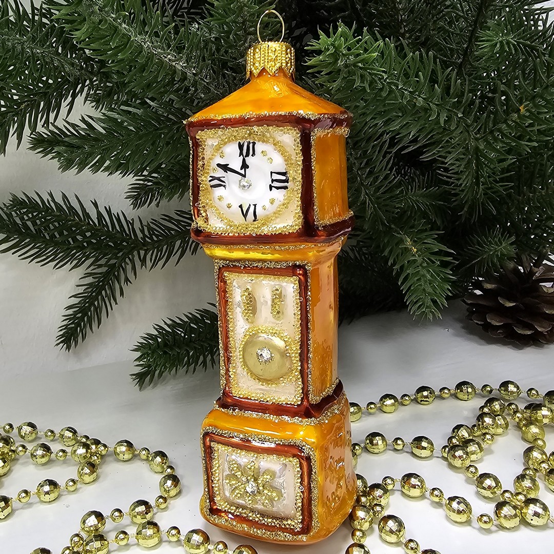 фото Стеклянная елочная игрушка Часы с кукушкой