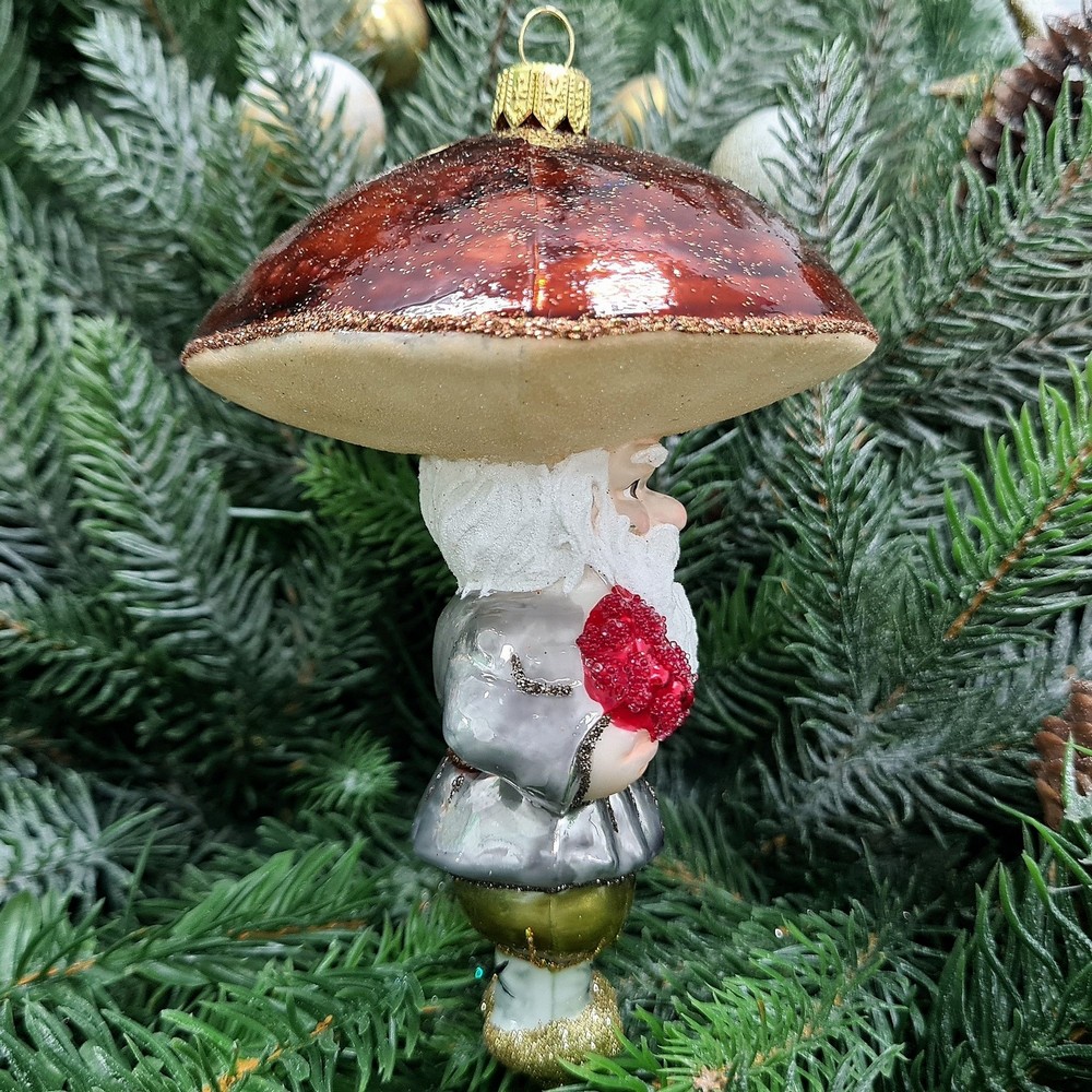 фото Стеклянная елочная игрушка Гриб Боровик