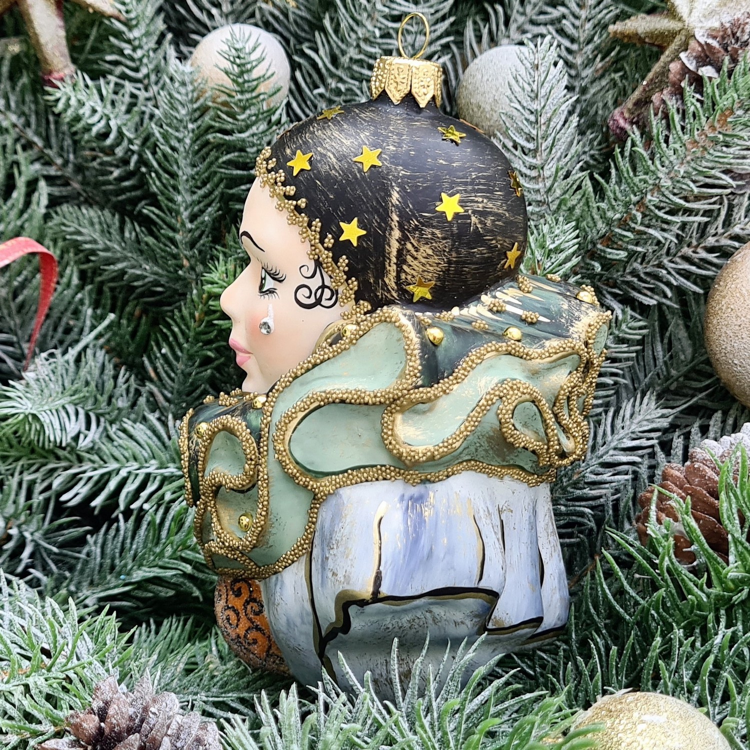 фото Стеклянная елочная игрушка Арлекино