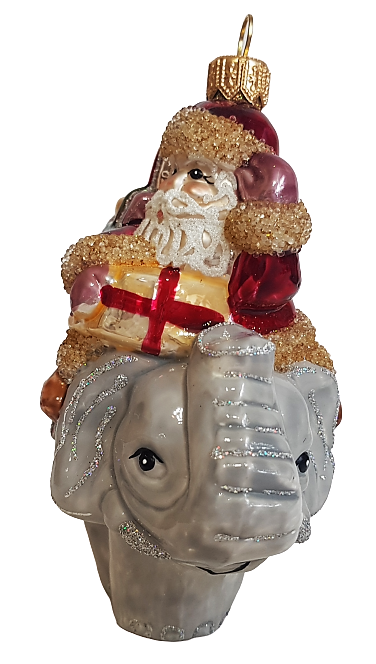 фото Стеклянная елочная игрушка Дед Мороз на слоне
