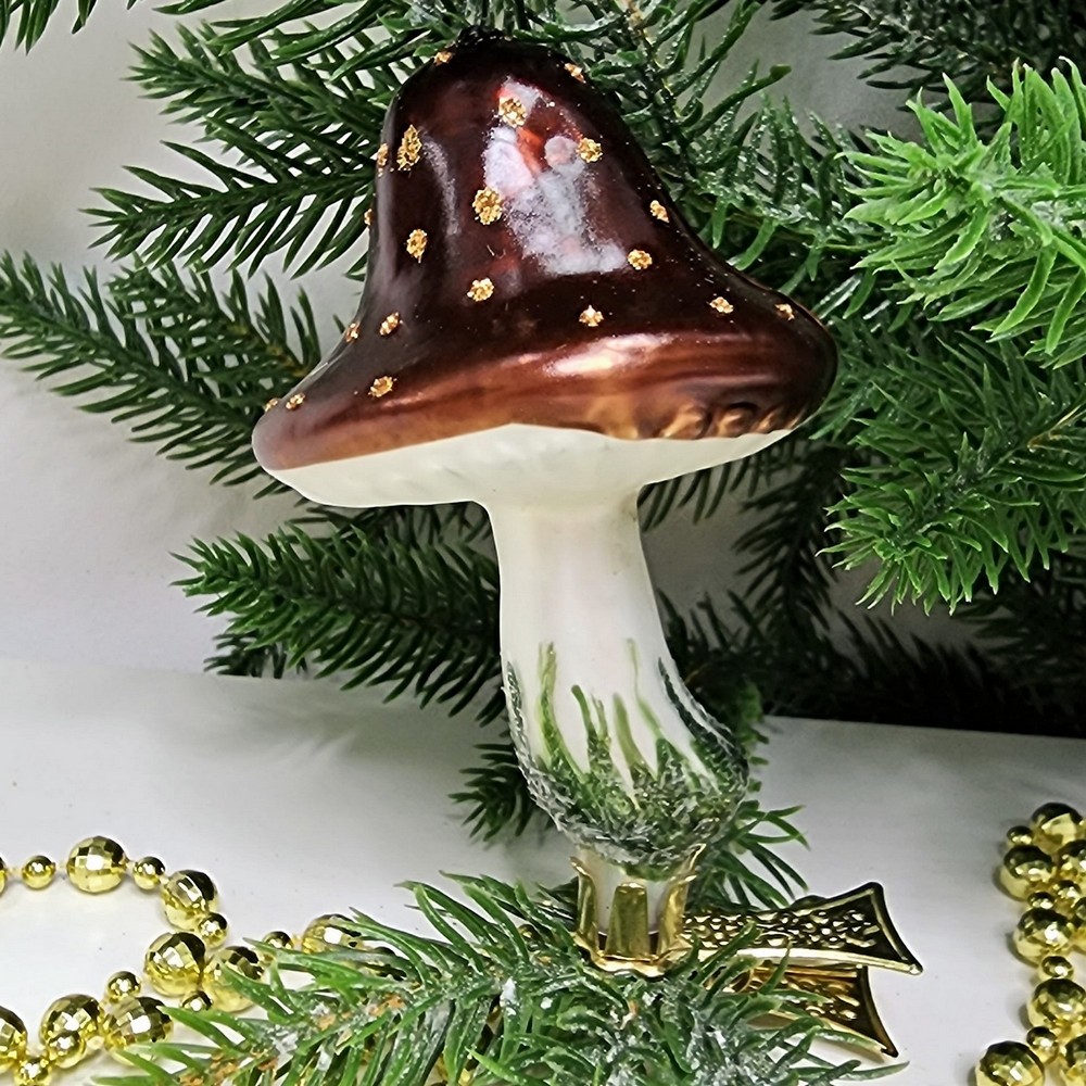 фото Стеклянная елочная игрушка Гриб на прищепке