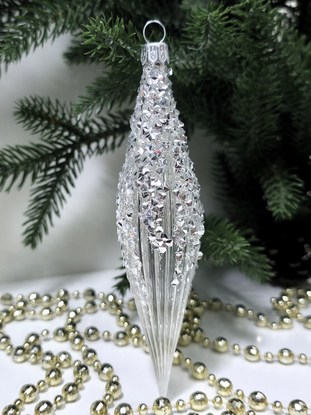 фото Стеклянная елочная игрушка Сосулька