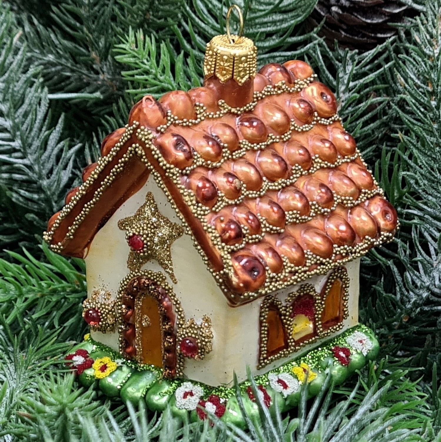 фото Стеклянная елочная игрушка Пряничный домик