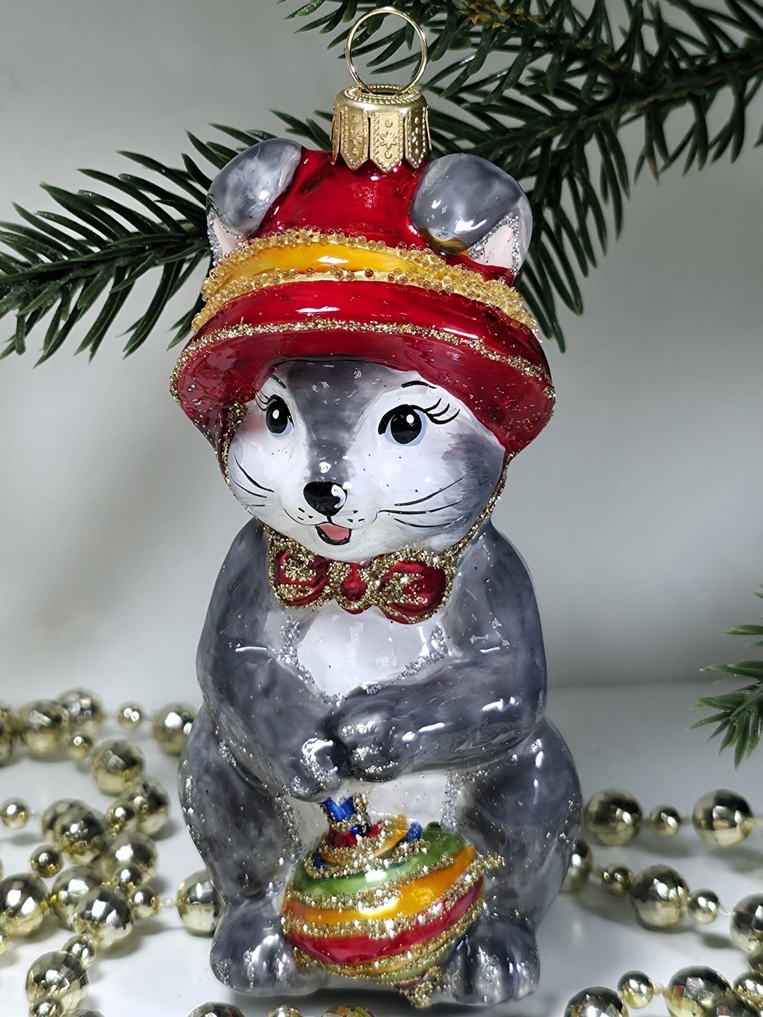 фото Стеклянная елочная игрушка Зайчик с юлой