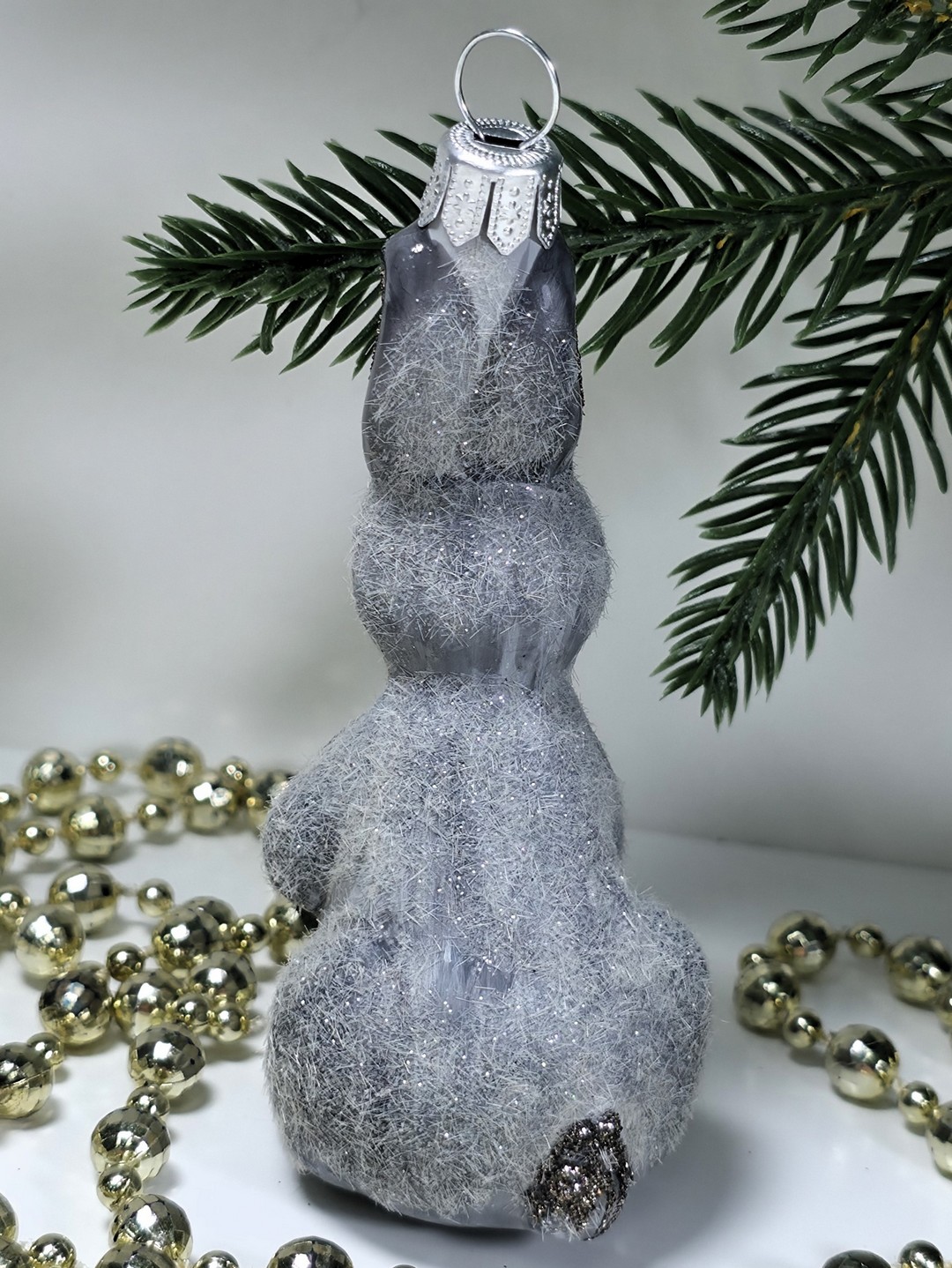 фото Стеклянная елочная игрушка Зайчик