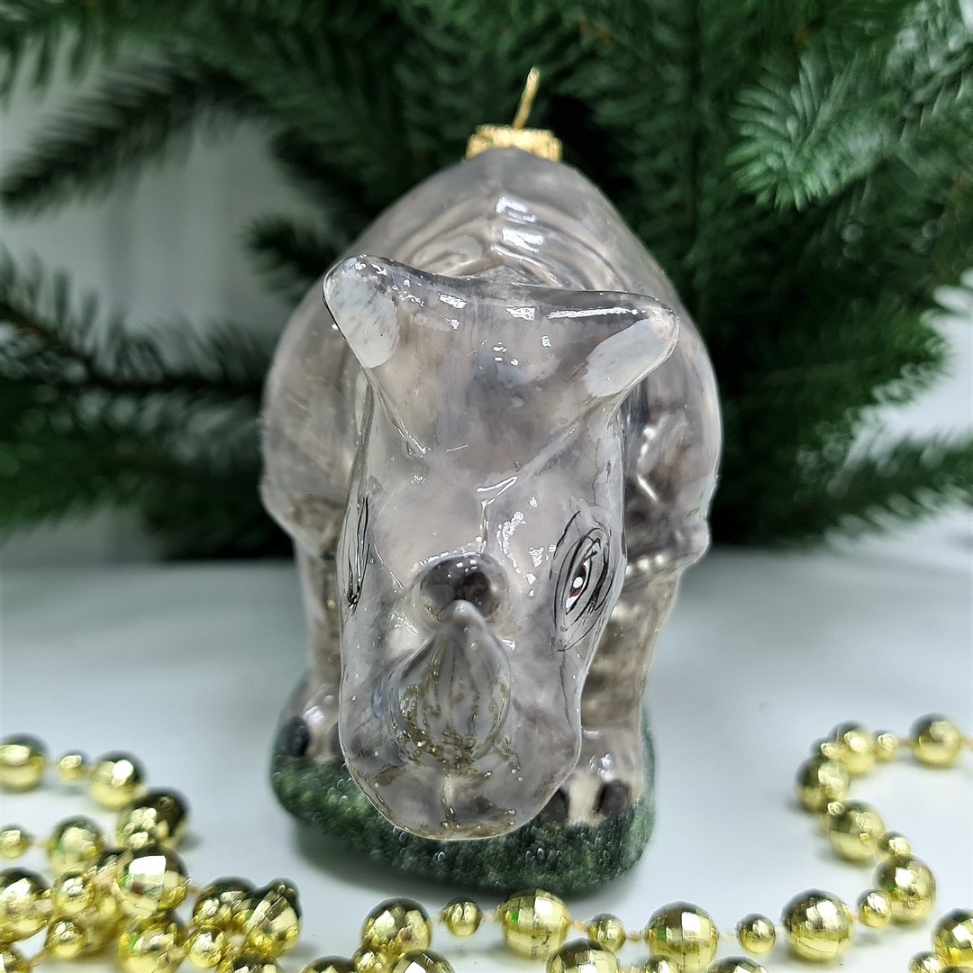 фото Стеклянная елочная игрушка Носорог