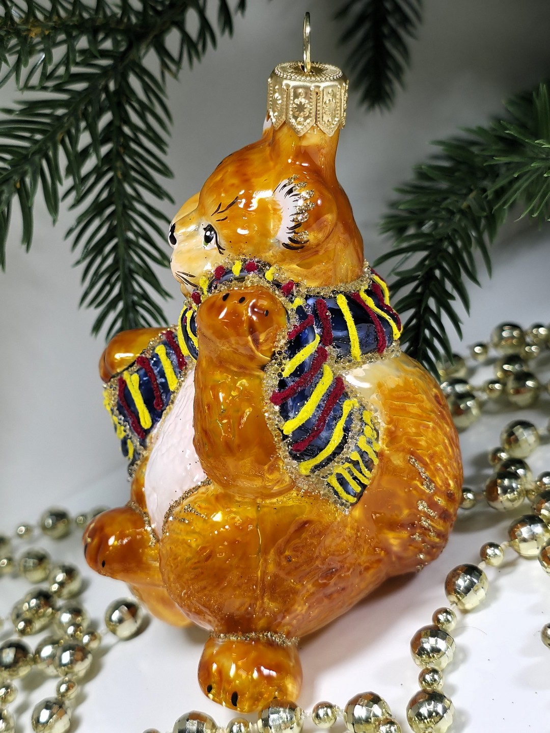 фото Стеклянная елочная игрушка Котик в шарфе