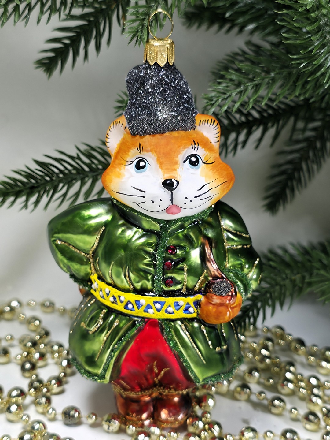 фото Стеклянная елочная игрушка Котофей