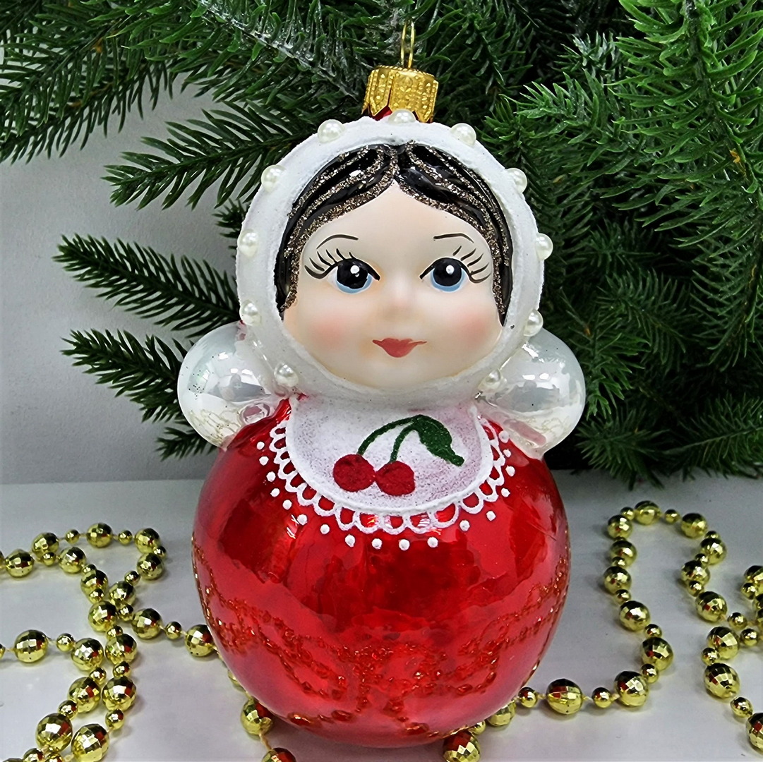 фото Стеклянная елочная игрушка Матрешка неваляшка