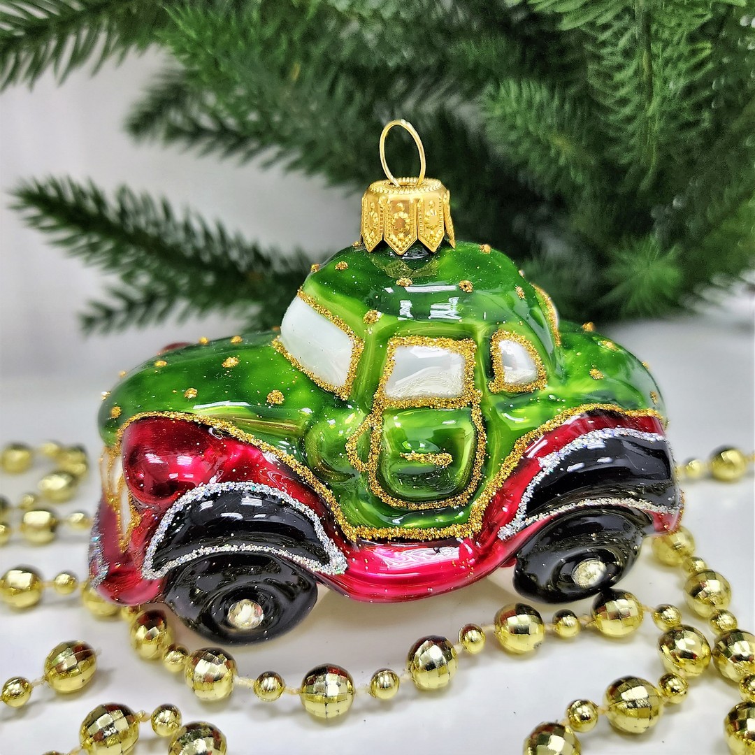 фото Стеклянная елочная игрушка Машинка