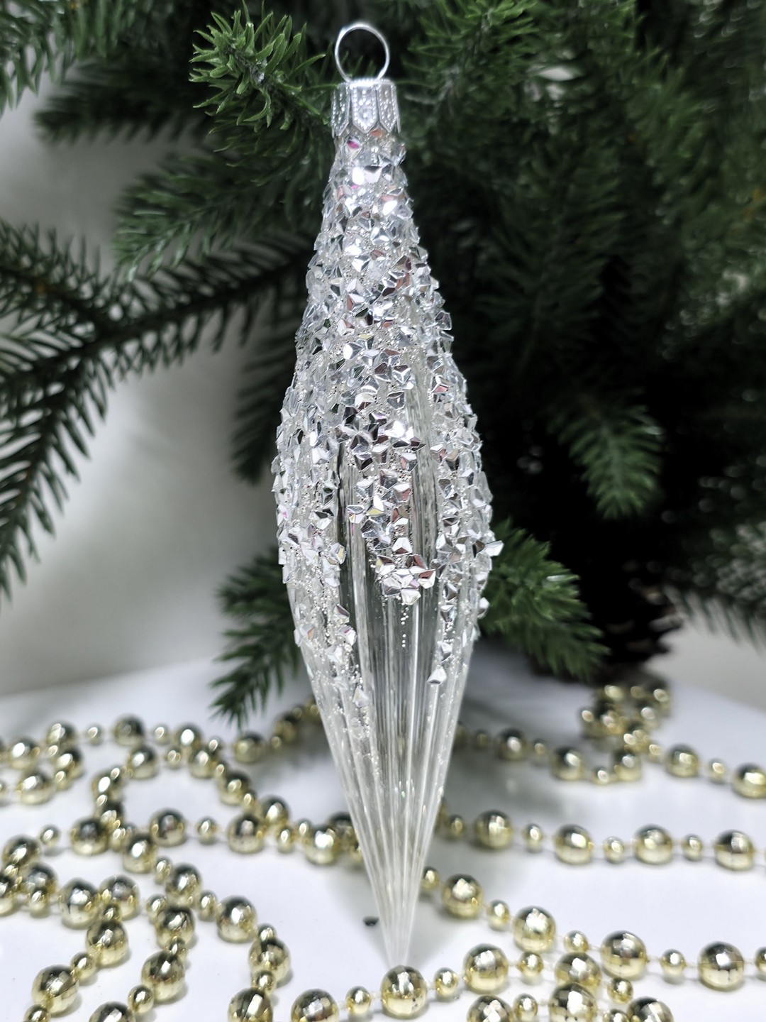 фото Стеклянная елочная игрушка Сосулька