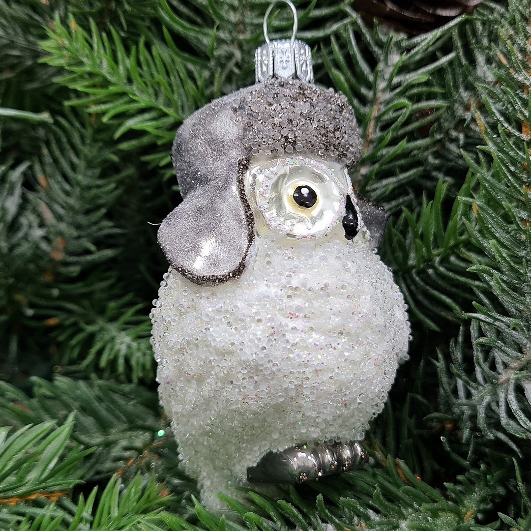 фото Стеклянная елочная игрушка Сова в ушанке-4