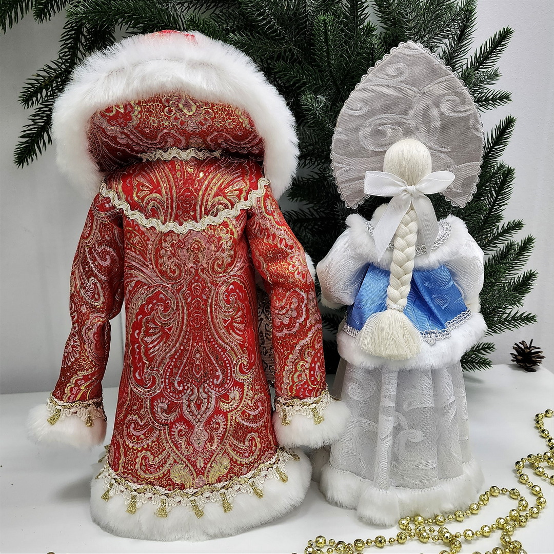 фото Набор Дед Мороз 33 см и Снегурочка 31 см из ткани №119