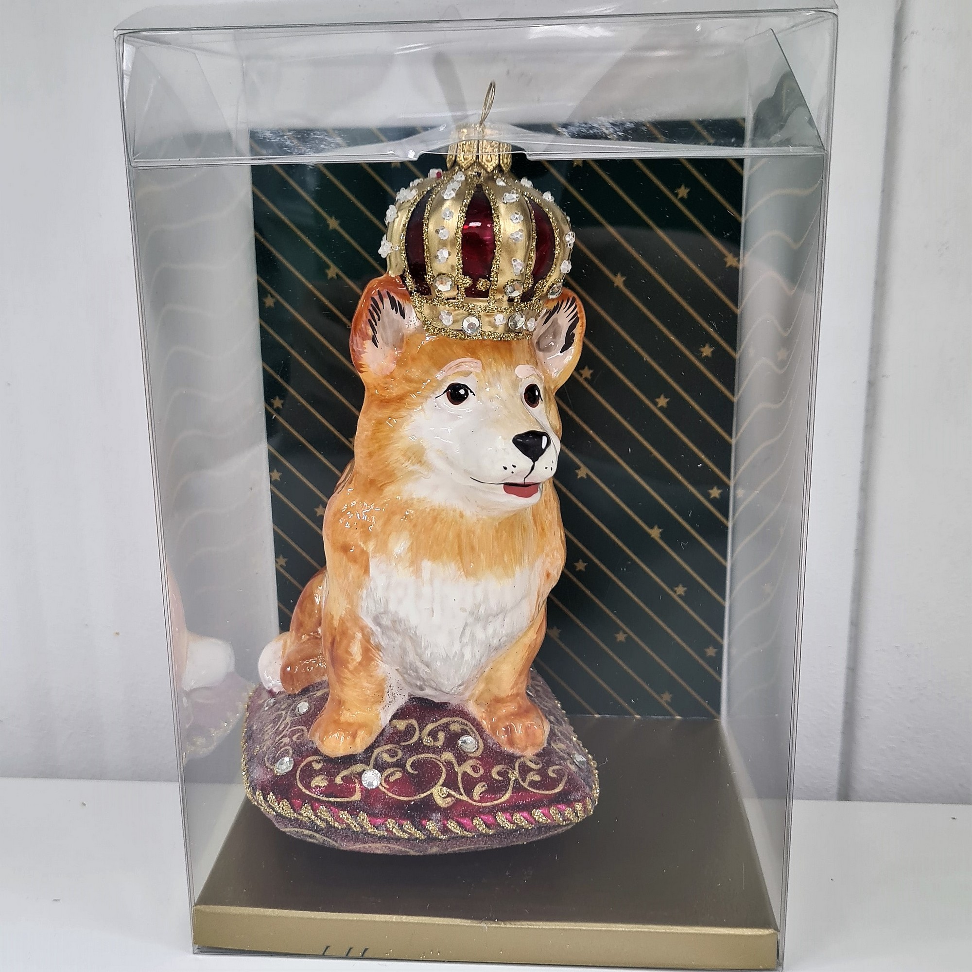 фото Стеклянная елочная игрушка Корги в короне