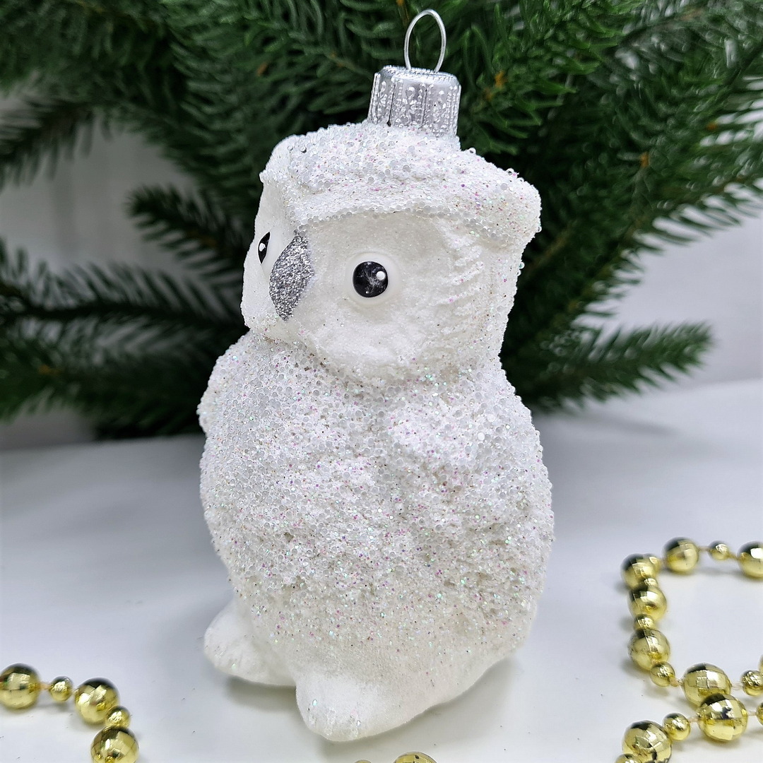 фото Стеклянная елочная игрушка Сова белая