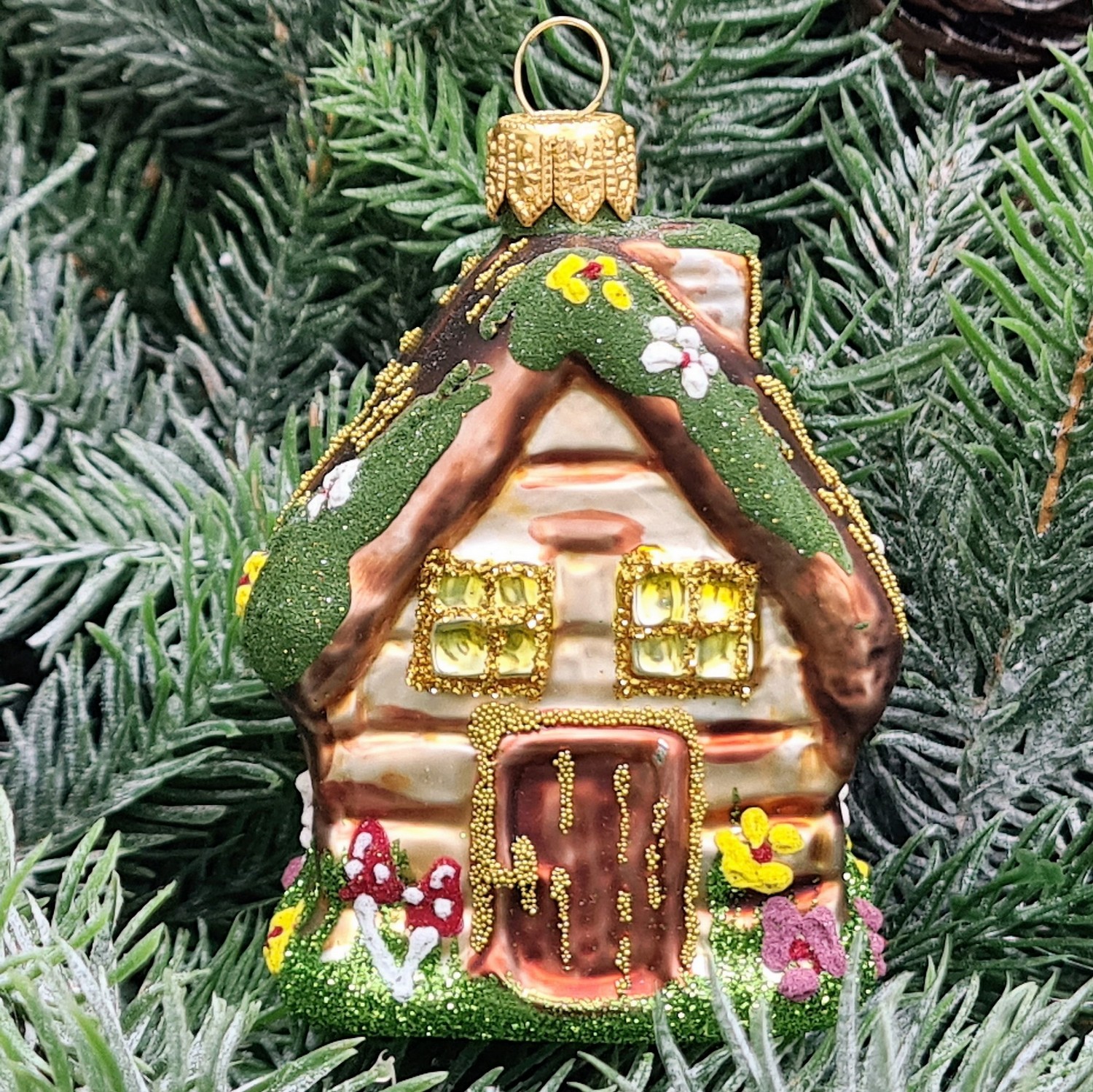 фото Стеклянная елочная игрушка Домик маленький