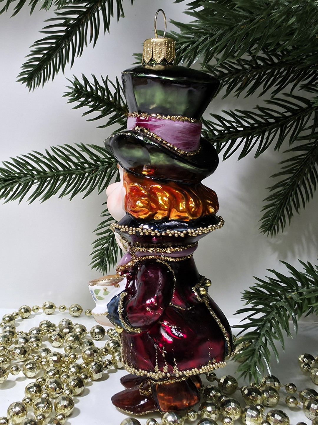 фото Стеклянная елочная игрушка Шляпник с чайником