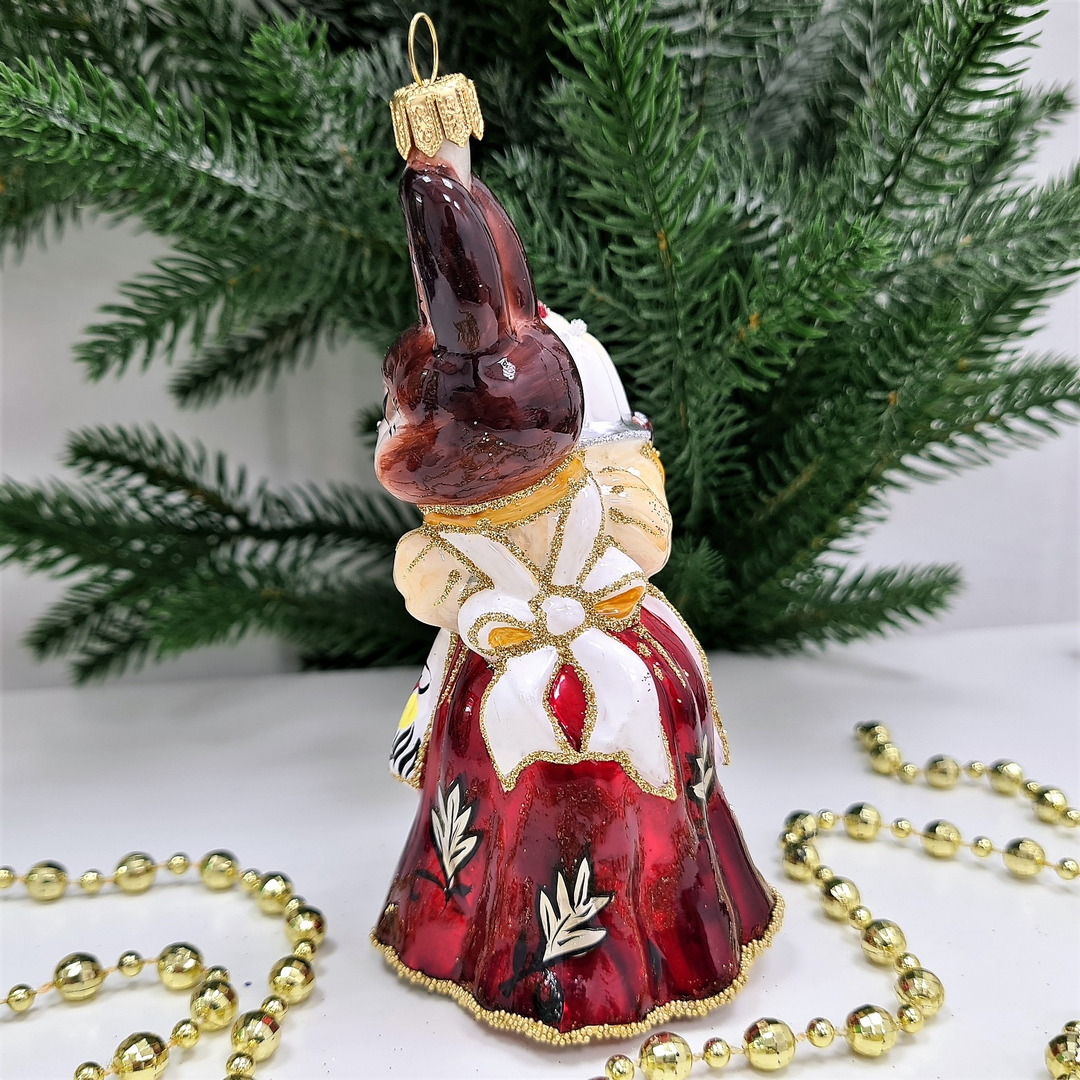 фото Стеклянная елочная игрушка Зайчиха с тортом-3