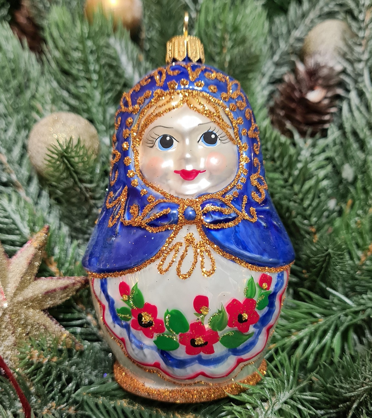 фото Стеклянная елочная игрушка Матрешка