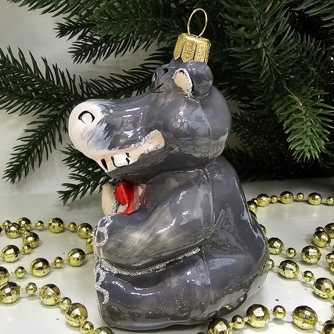 фото Стеклянная елочная игрушка Бегемотик